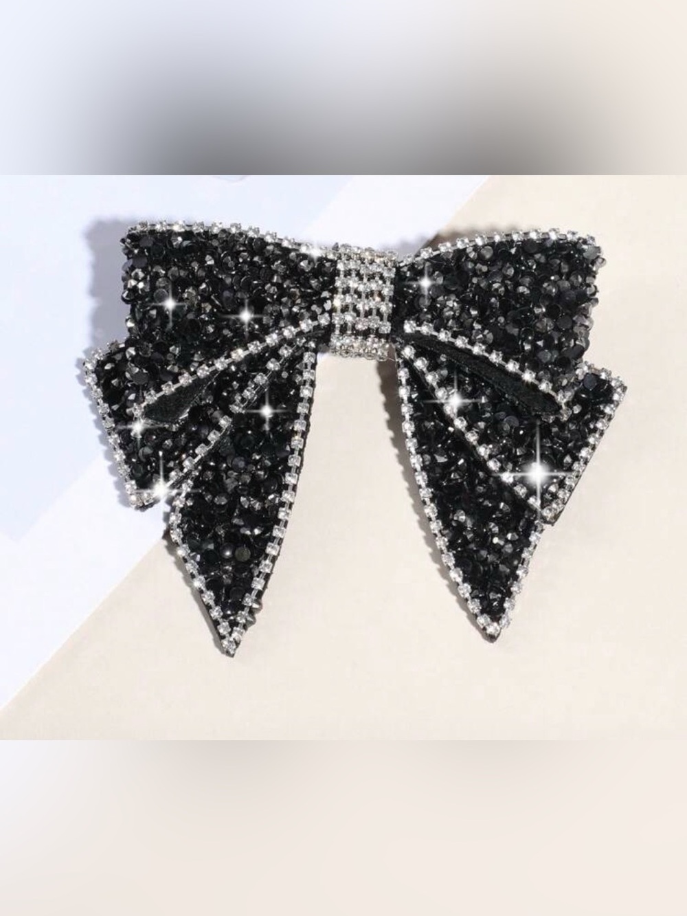 Crystal Bow Hair Clip - Black Rhinestone Accent